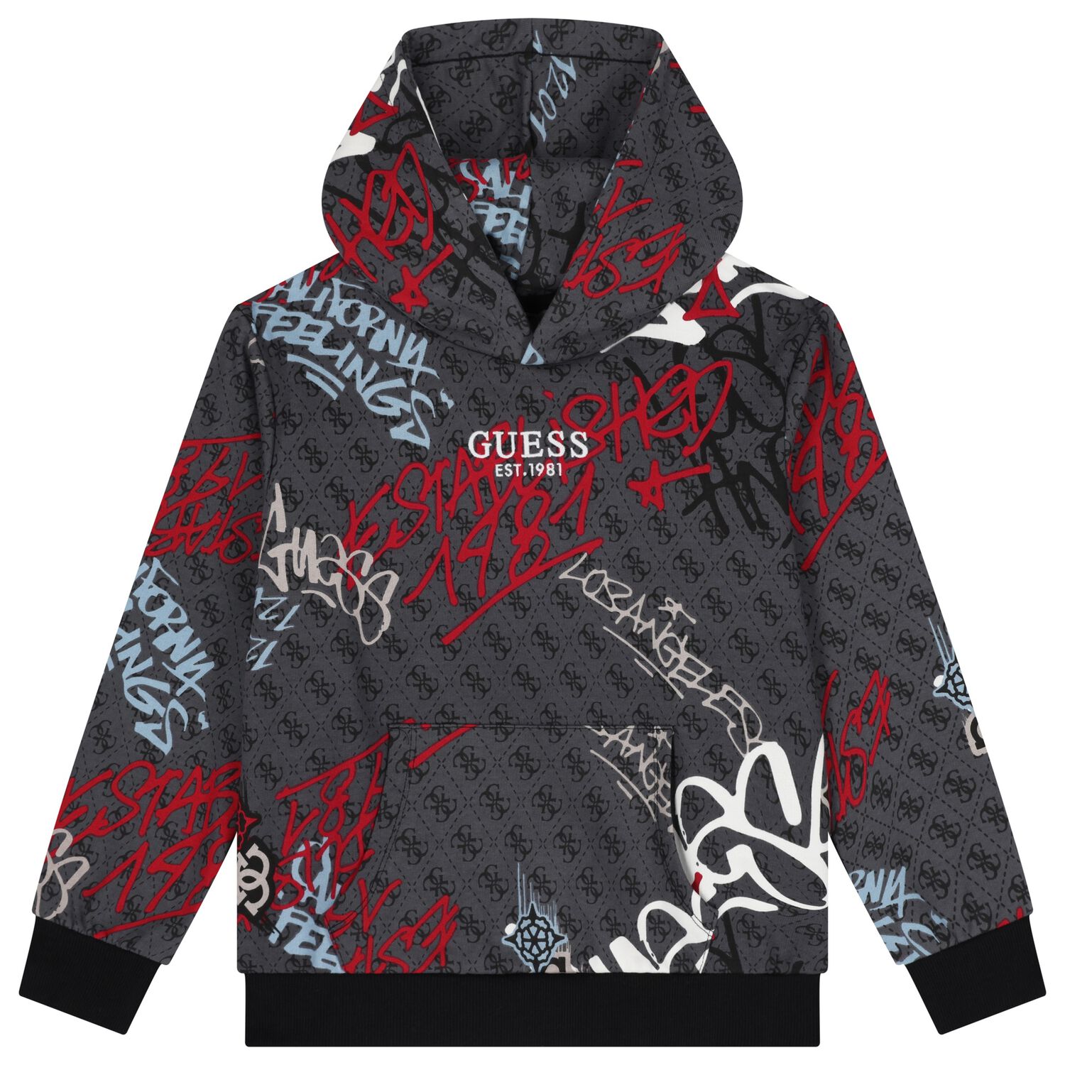 Boys Grey Logo Hooded Top, 1, hi-res