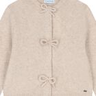 Girls Beige Bow Knitted Cardigan , 3, hi-res