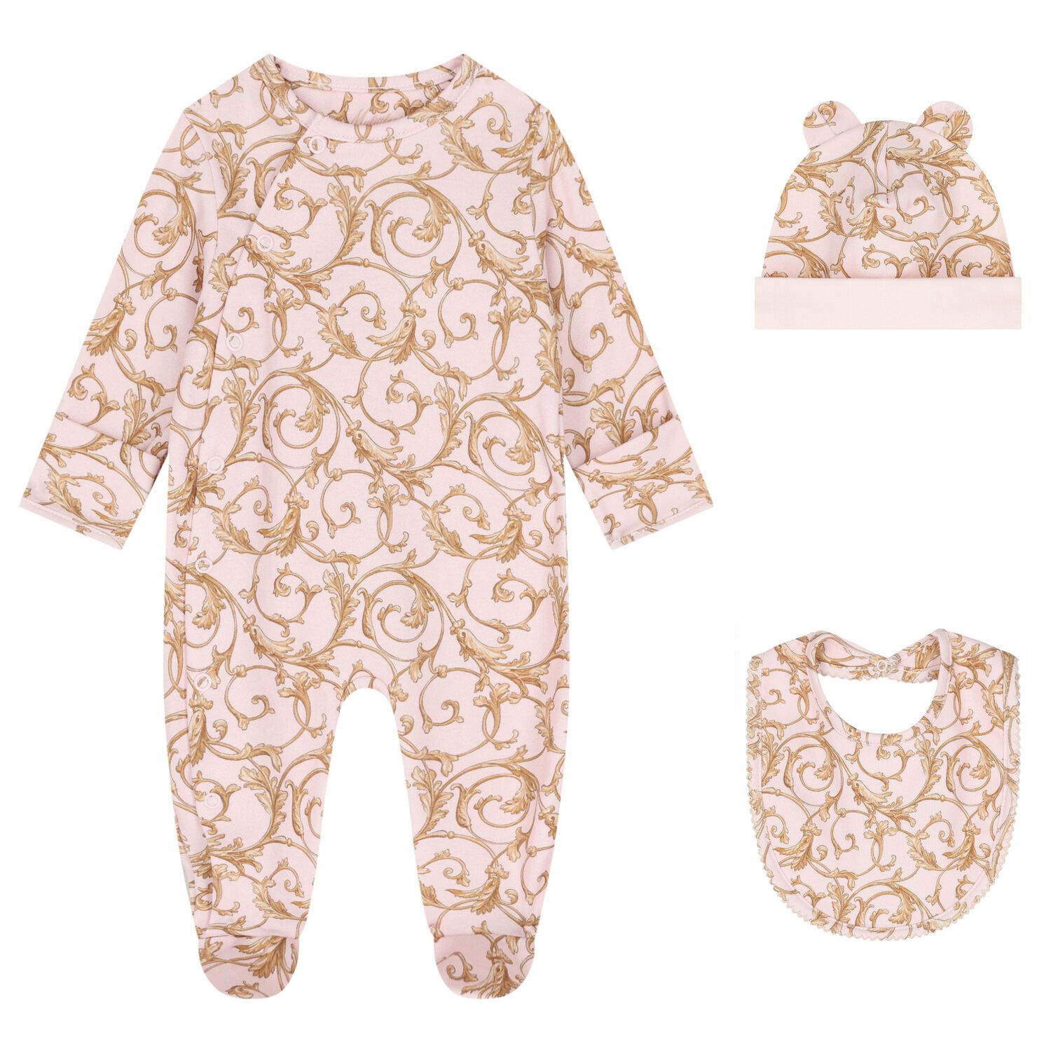 Baby Girls Pink & Gold Babygrow Gift Set (3 Piece), 2, hi-res