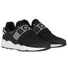 Boys Black Logo Trainers, 1, hi-res