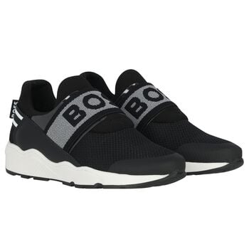 Boys Black Logo Trainers