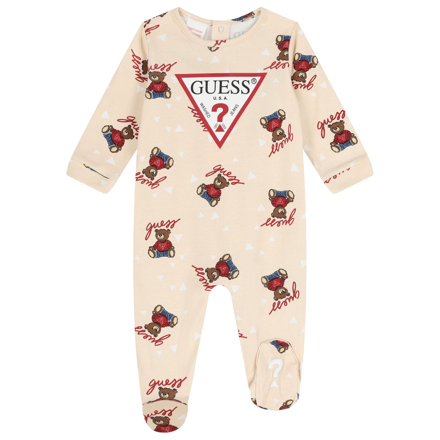 Beige Teddy Bear Logo Babygrow, 3, hi-res