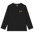 Boys Black Logo Long Sleeve Top, 2, hi-res