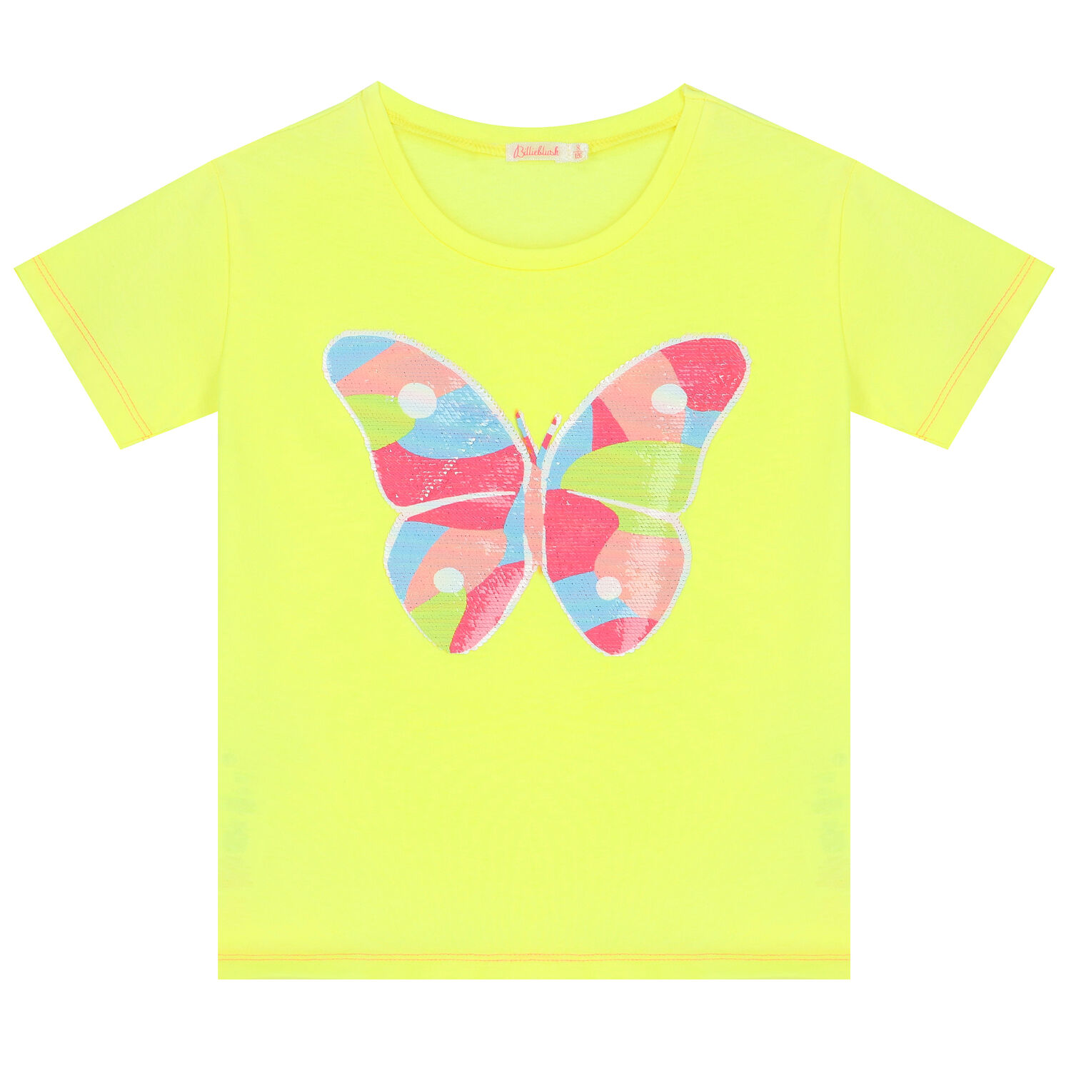 Girls Yellow Sequin Butterfly T-Shirt, 2, hi-res
