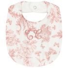 Baby Girls White & Pink Toile De Jouy Bib, 3, hi-res