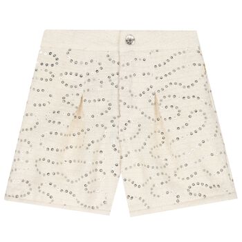 Girls Ivory Sequin Tweed Shorts 
