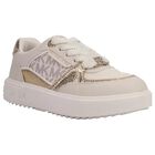 Girls Ivory & Gold Logo Trainers, 1, hi-res
