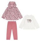 Baby Girls Ivory & Pink 3 Piece Tracksuit, 1, hi-res