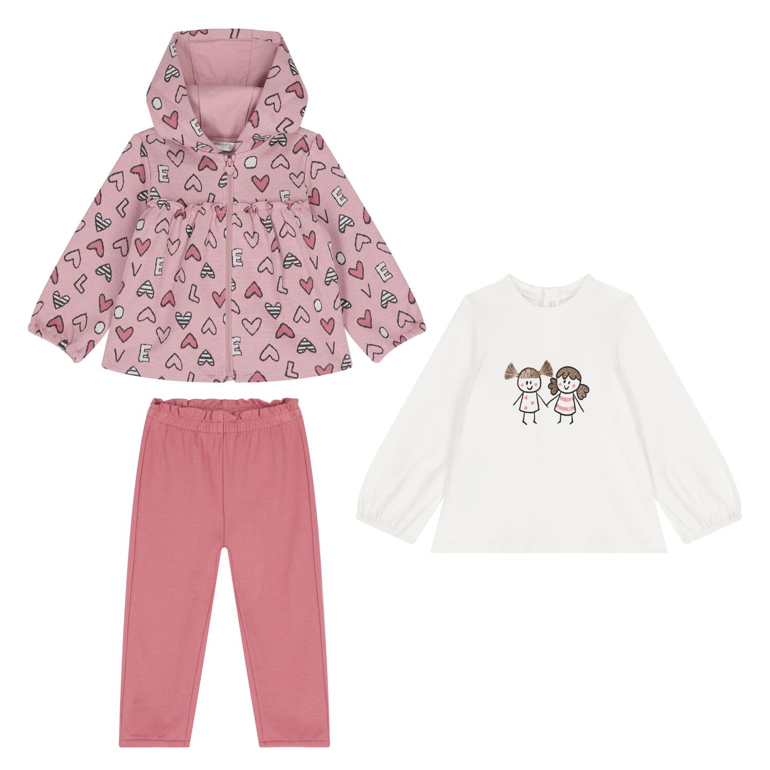 Baby Girls Ivory & Pink 3 Piece Tracksuit, 1, hi-res