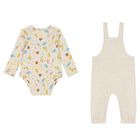 Baby Girls Beige Logo Dungaree Set, 1, hi-res