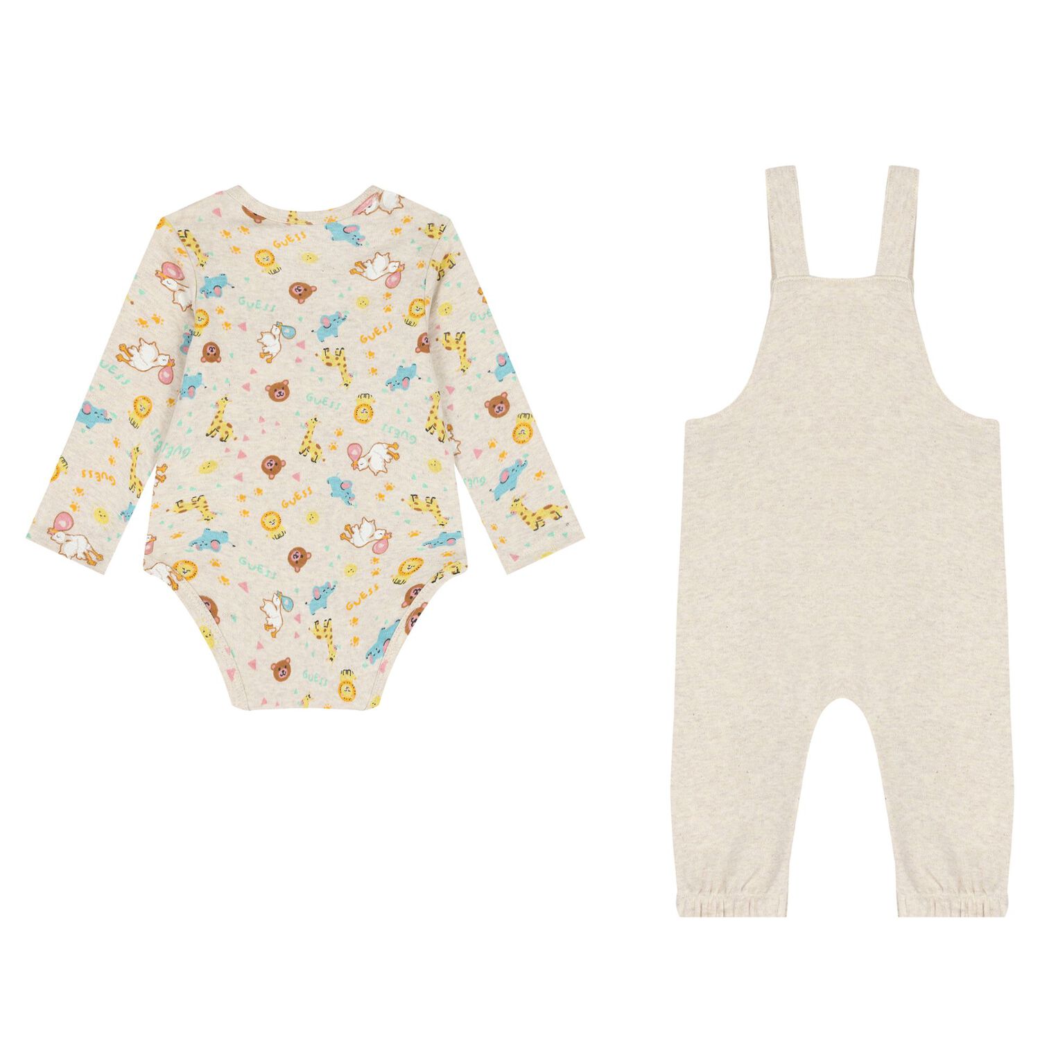 Baby Girls Beige Logo Dungaree Set, 1, hi-res