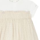 Younger Girls White & Beige Logo Dress, 1, hi-res