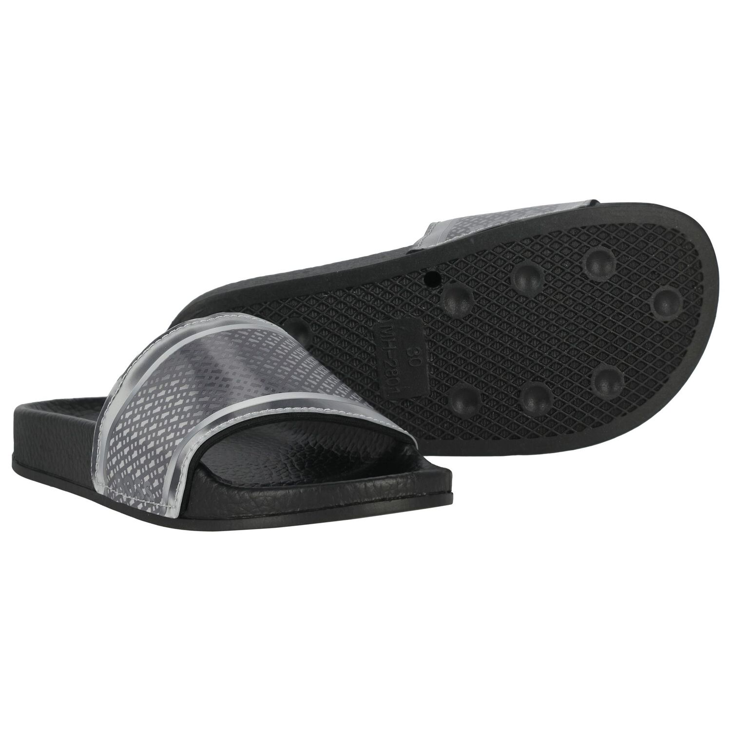 Boys Black & Silver Logo Sliders, 1, hi-res
