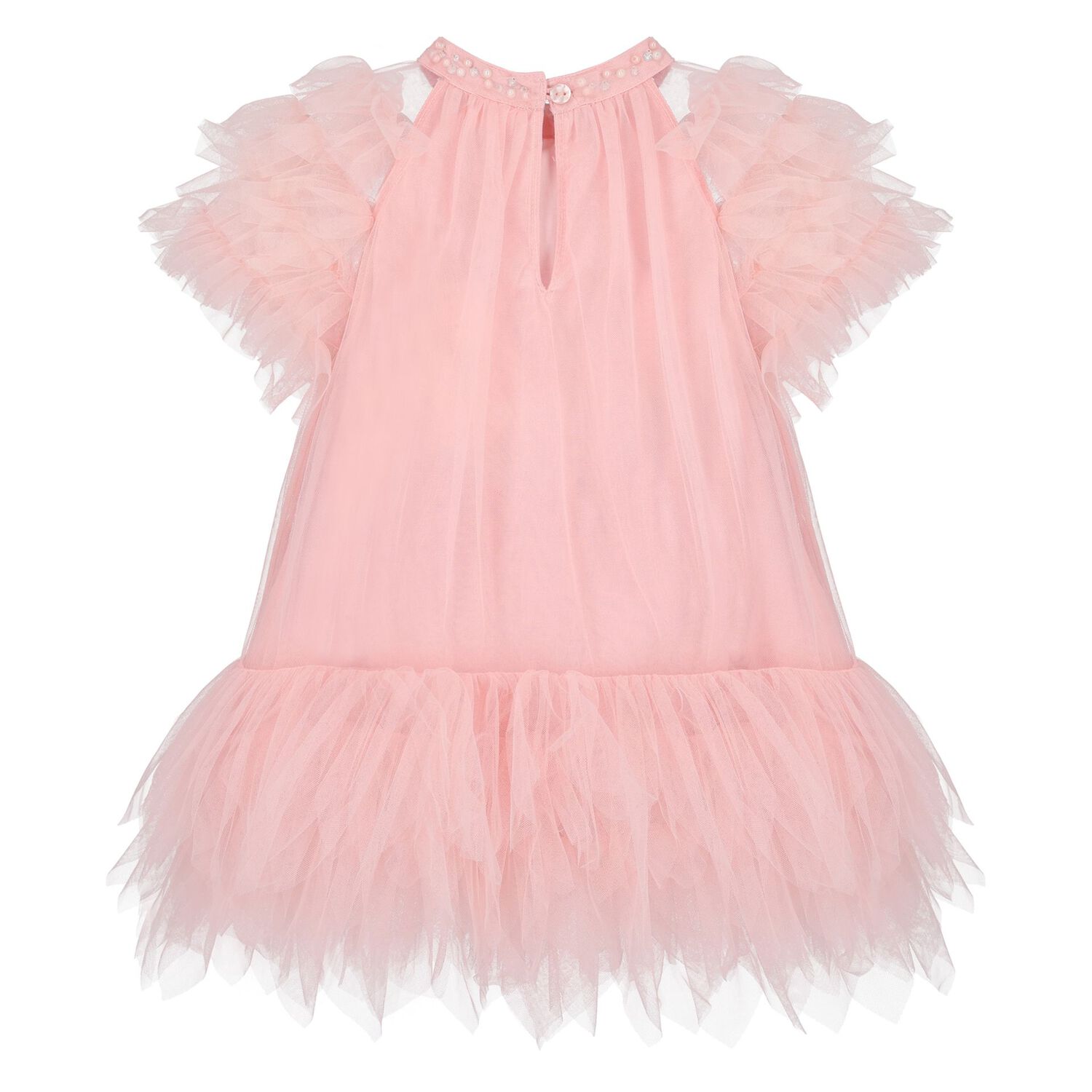 Baby Girls Pink Ruffled Tulle Dress Set, 1, hi-res