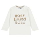 Younger Boys White Logo Long Sleeve Top, 4, hi-res