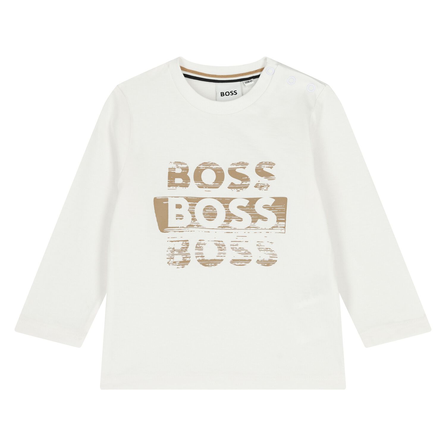 Younger Boys White Logo Long Sleeve Top, 4, hi-res