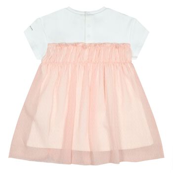 Younger Girls White & Pink Logo Dress