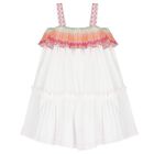 Girls White Zigzag Ruffle Dress, 1, hi-res