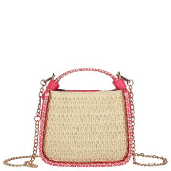 Girls Beige & Pink Straw Handbag