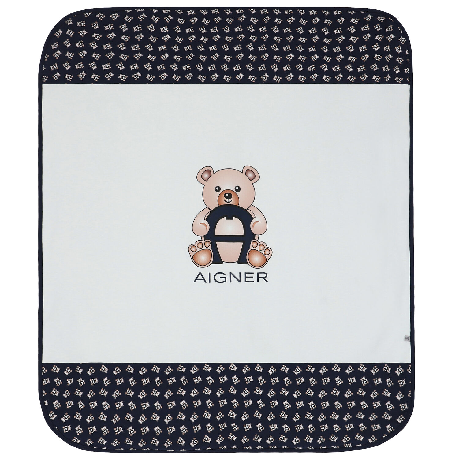 Navy Blue & White Pima Cotton Logo Baby Blanket, 1, hi-res