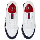 Boys White & Navy Logo Trainers, 1, hi-res