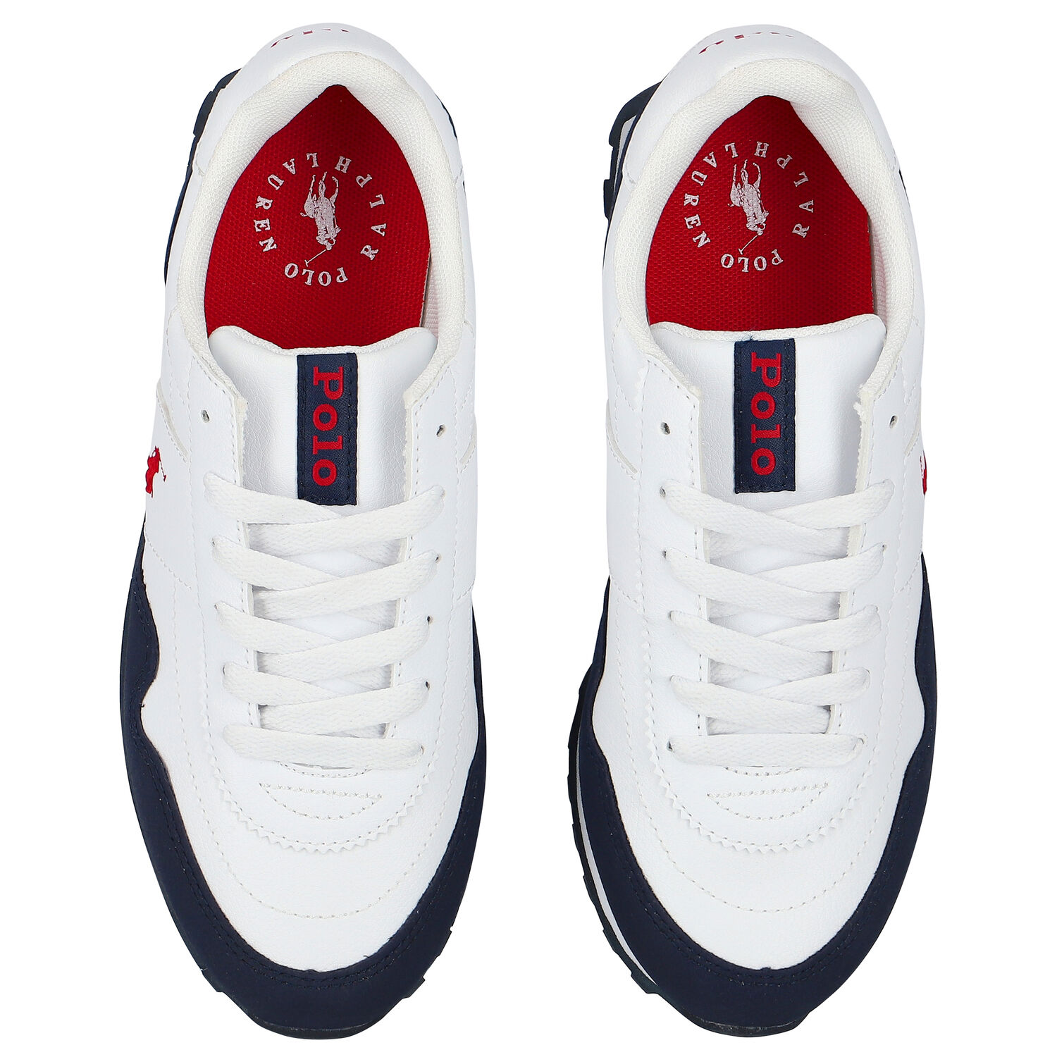 Boys White & Navy Logo Trainers, 1, hi-res