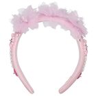 Girls Pink Embellished Satin Headband, 1, hi-res