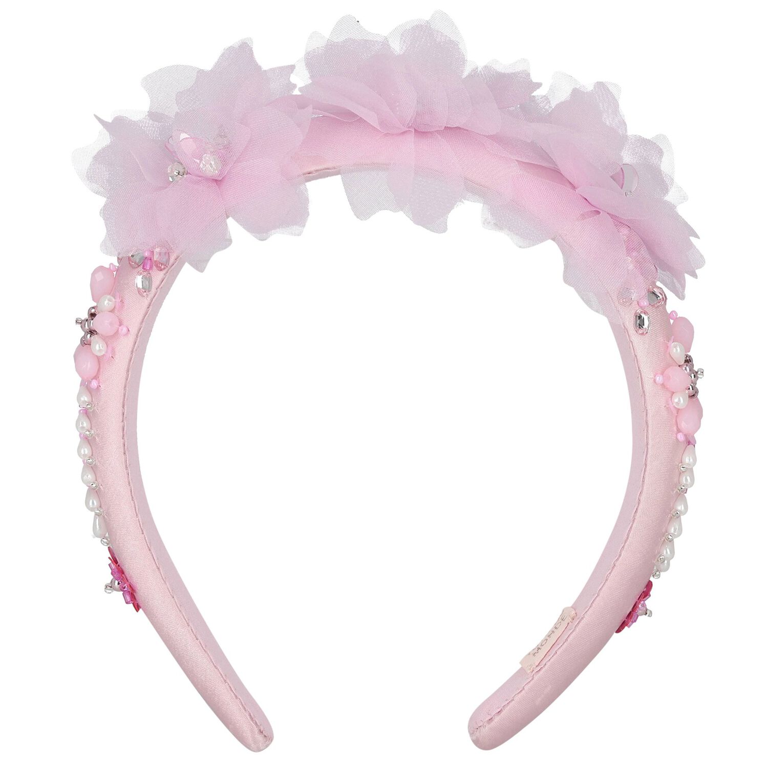 Girls Pink Embellished Satin Headband, 1, hi-res