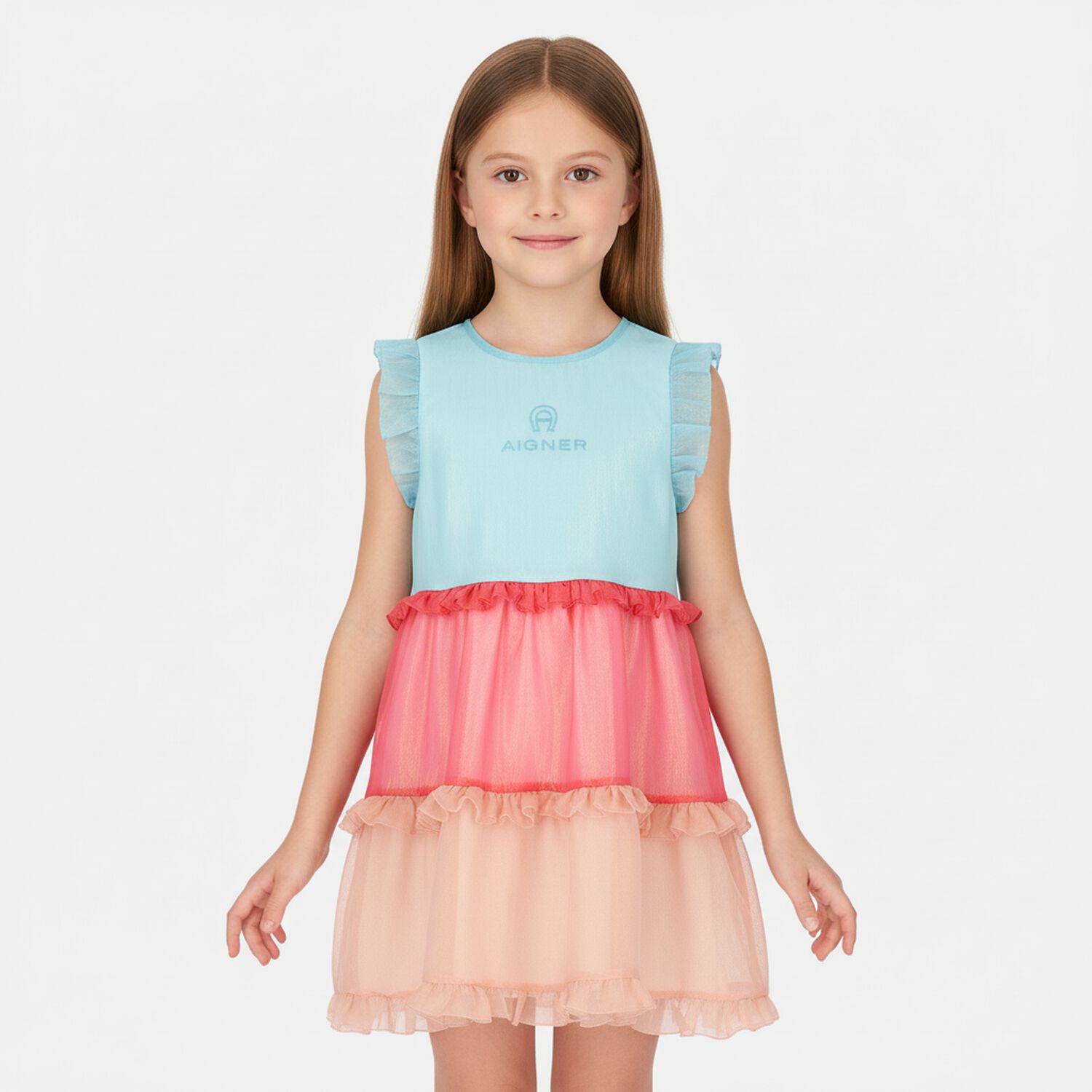 Girls Pink Organza Logo Dress, 1, hi-res