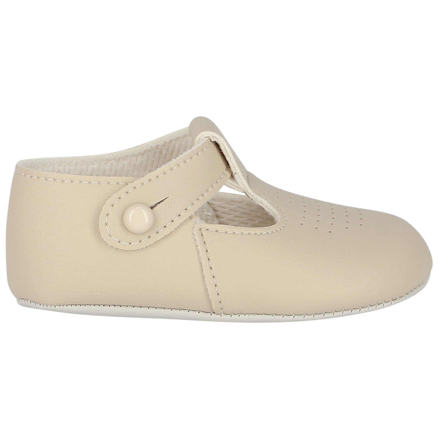 Beige Leather Pre Walker Baby Shoes, 4, hi-res