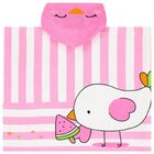 Girls Pink & White Striped Poncho Towel, 1, hi-res