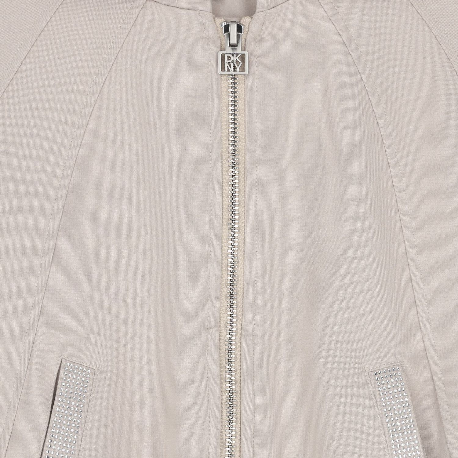 Girls Beige Embellished Hooded Zip Up Top, 1, hi-res