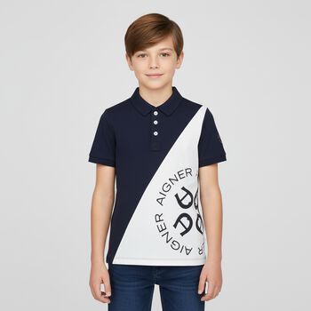 Boys Navy Blue & White Polo Shirt