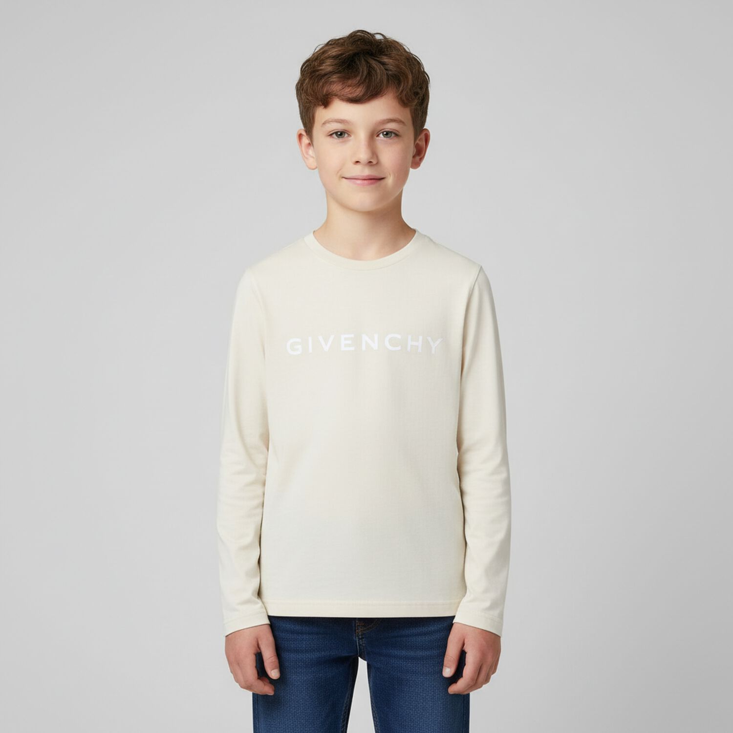 Ivory Logo Long Sleeve Top, 1, hi-res