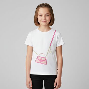 Girls White Logo Bag T-Shirt