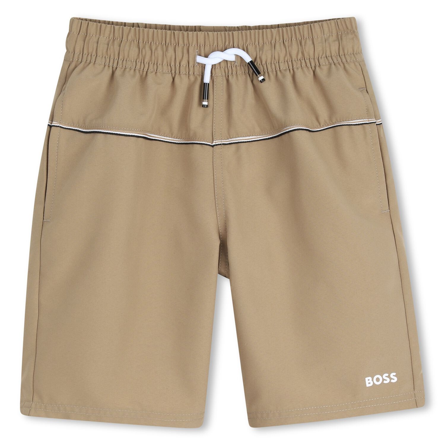 Boys Beige Logo Swim Shorts, 1, hi-res