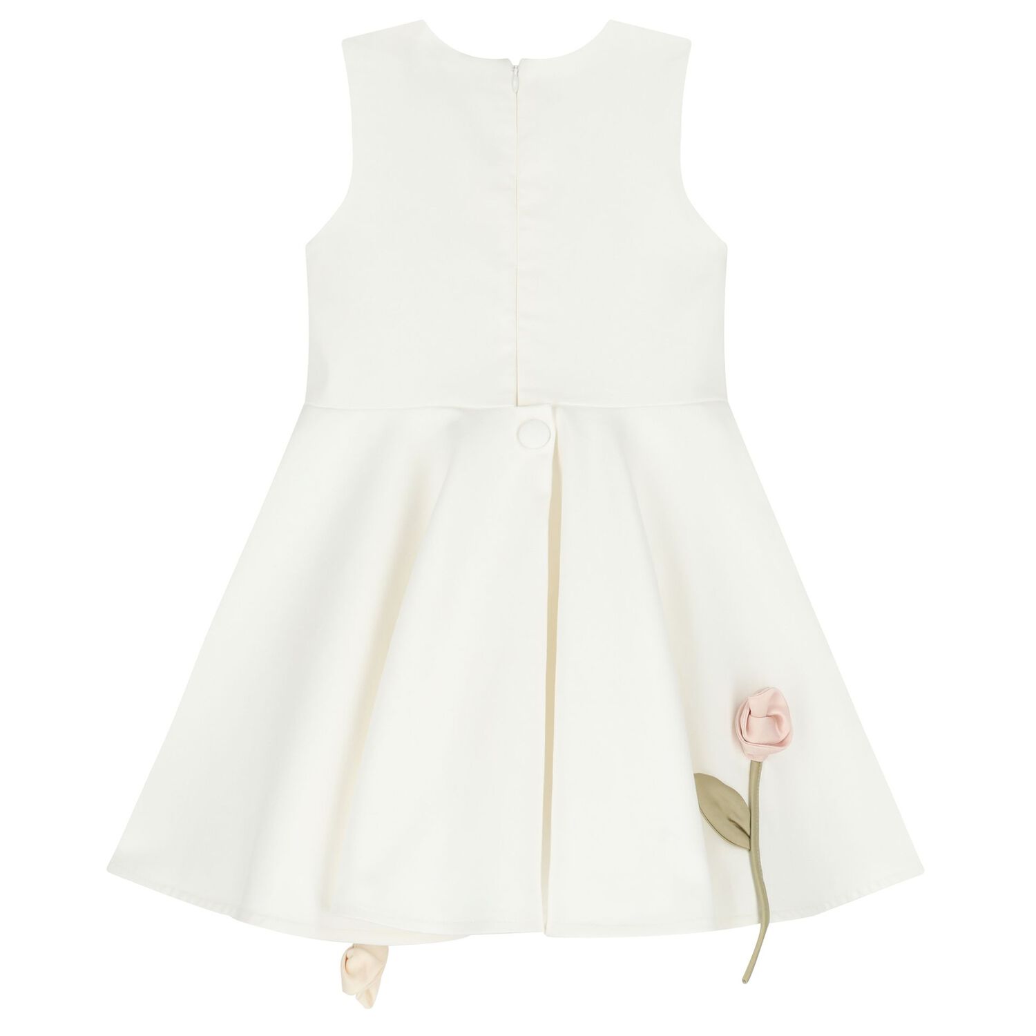 Girls White Rose Satin Dress, 1, hi-res