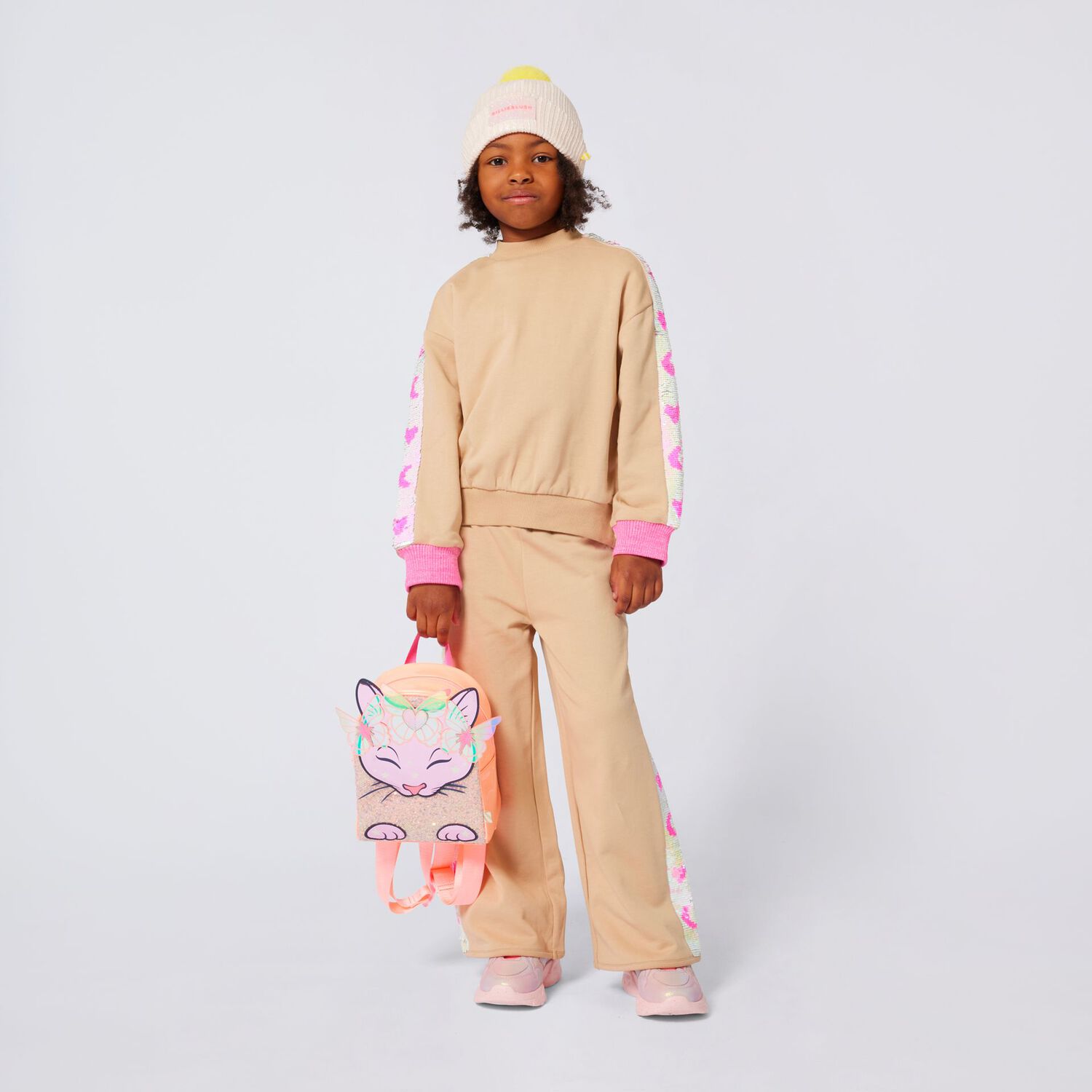 Girls Beige Sequin Sweatshirt, 1, hi-res