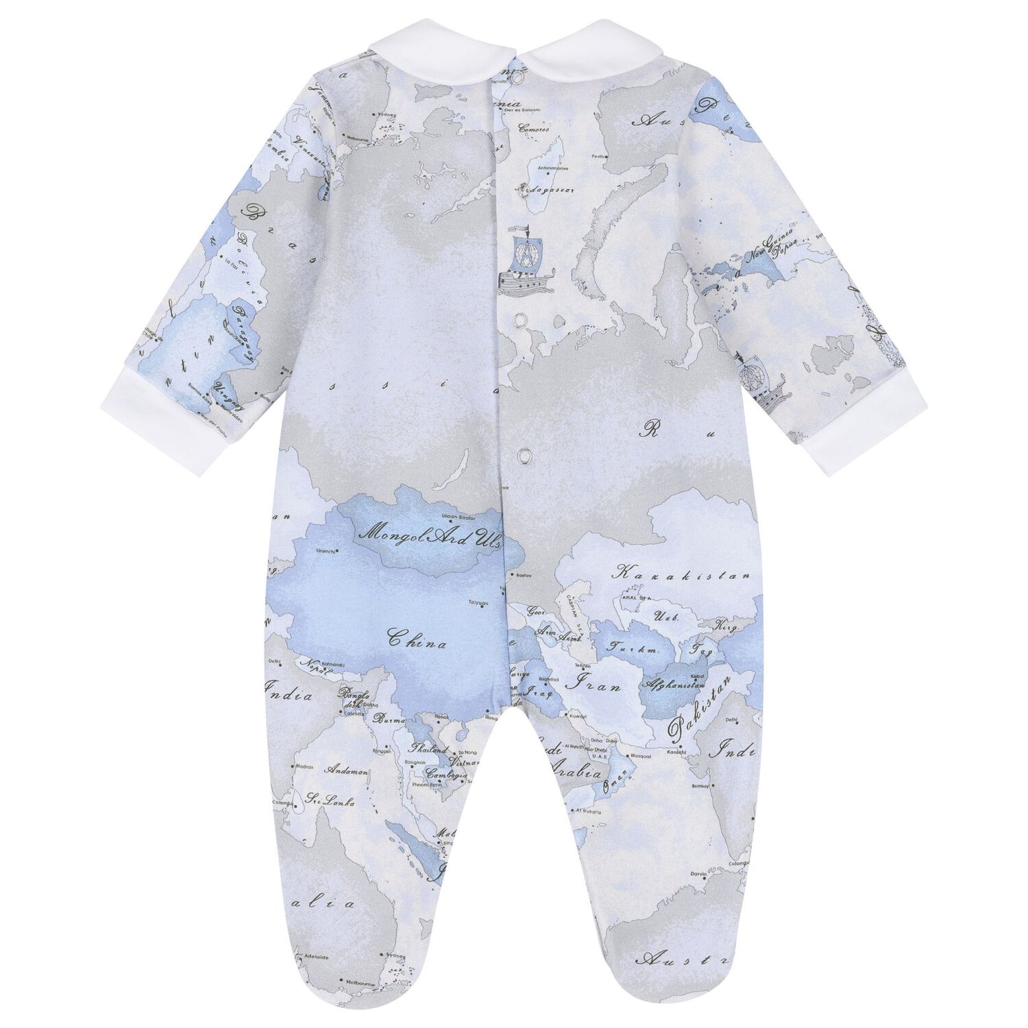 Baby Boys White & Blue Geo Map Babygrow Gift Set, 2, hi-res