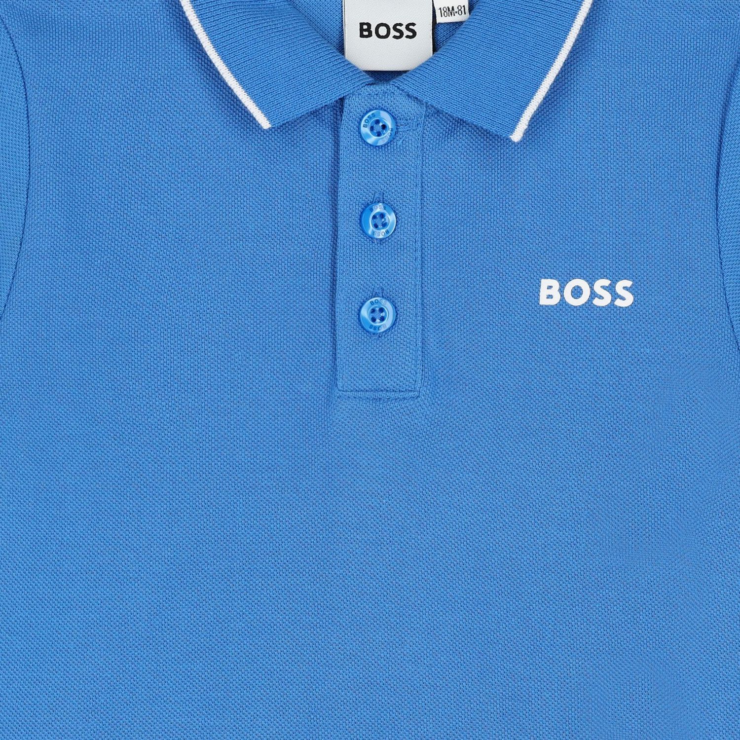 Younger Boys Blue Logo Polo Shirt, 4, hi-res