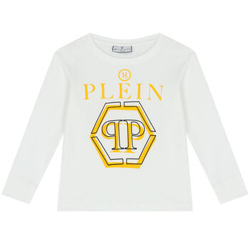 Boys White Logo Long Sleeve Top