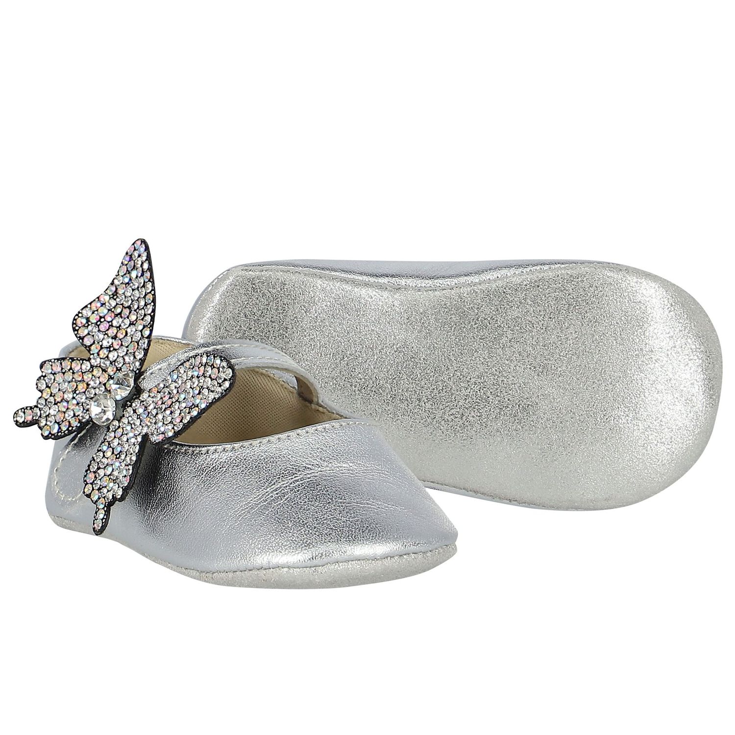 Baby Girls Silver Butterfly Shoes, 1, hi-res image number null