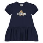 Younger Girls Navy Blue Teddy Bear Logo Dress, 2, hi-res