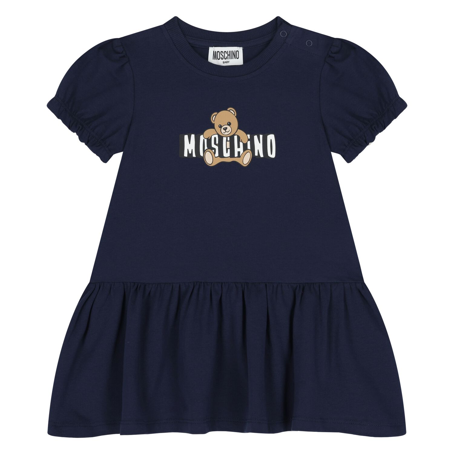 Younger Girls Navy Blue Teddy Bear Logo Dress, 2, hi-res