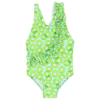 Girls Green Kiwi Ruffled Swimsuit