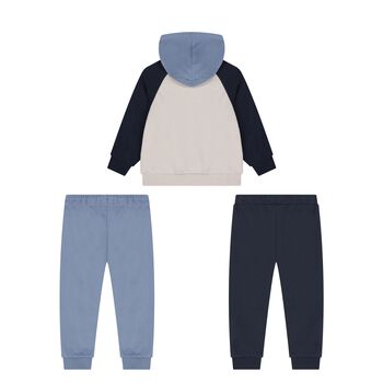 Younger Boys Beige & Blue 3 Piece Tracksuit