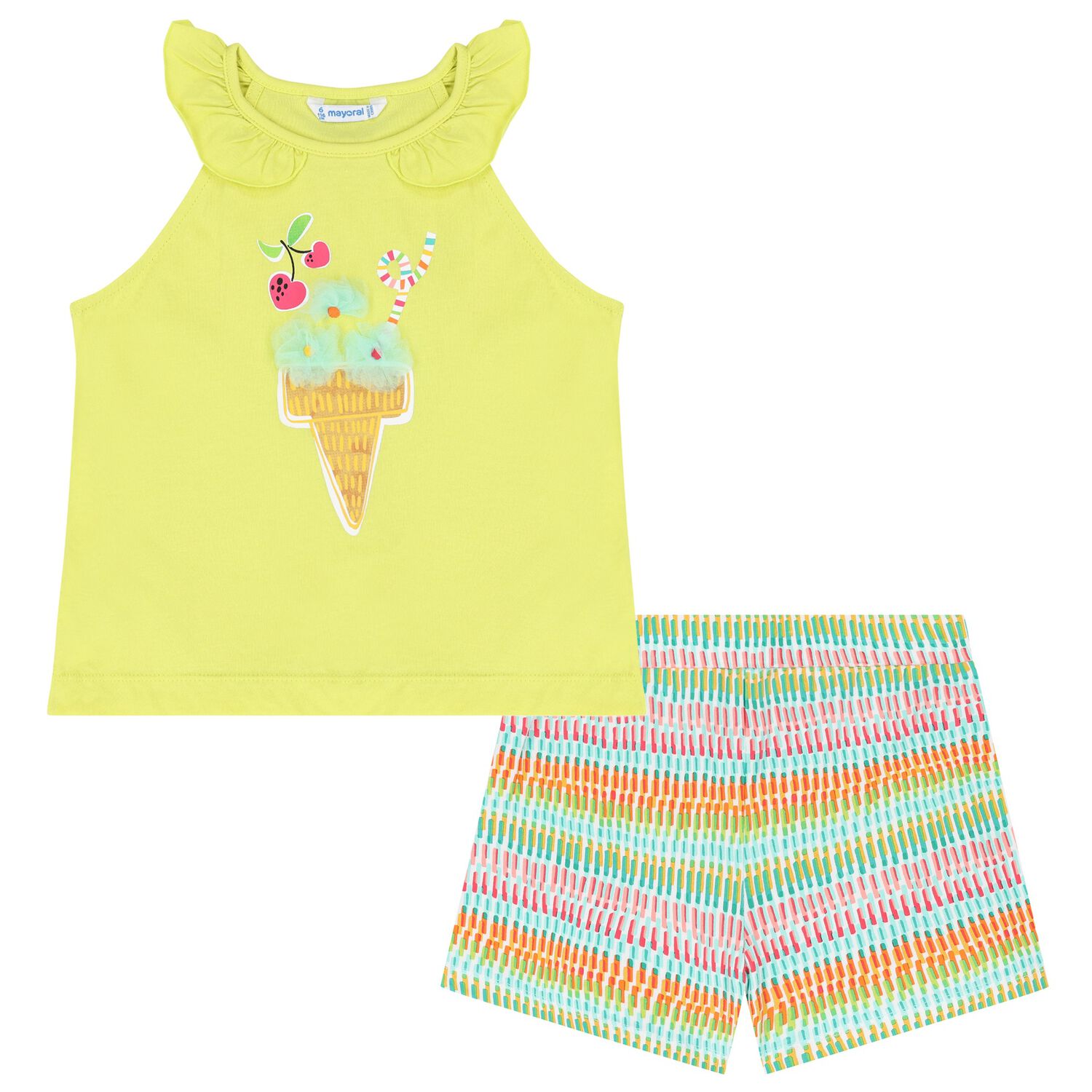 Girls Green & White Shorts Set, 1, hi-res image number null