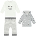 Baby Boys Grey & White 3 Piece Tracksuit, 1, hi-res
