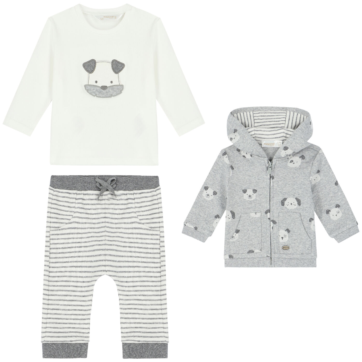 Baby Boys Grey & White 3 Piece Tracksuit, 1, hi-res