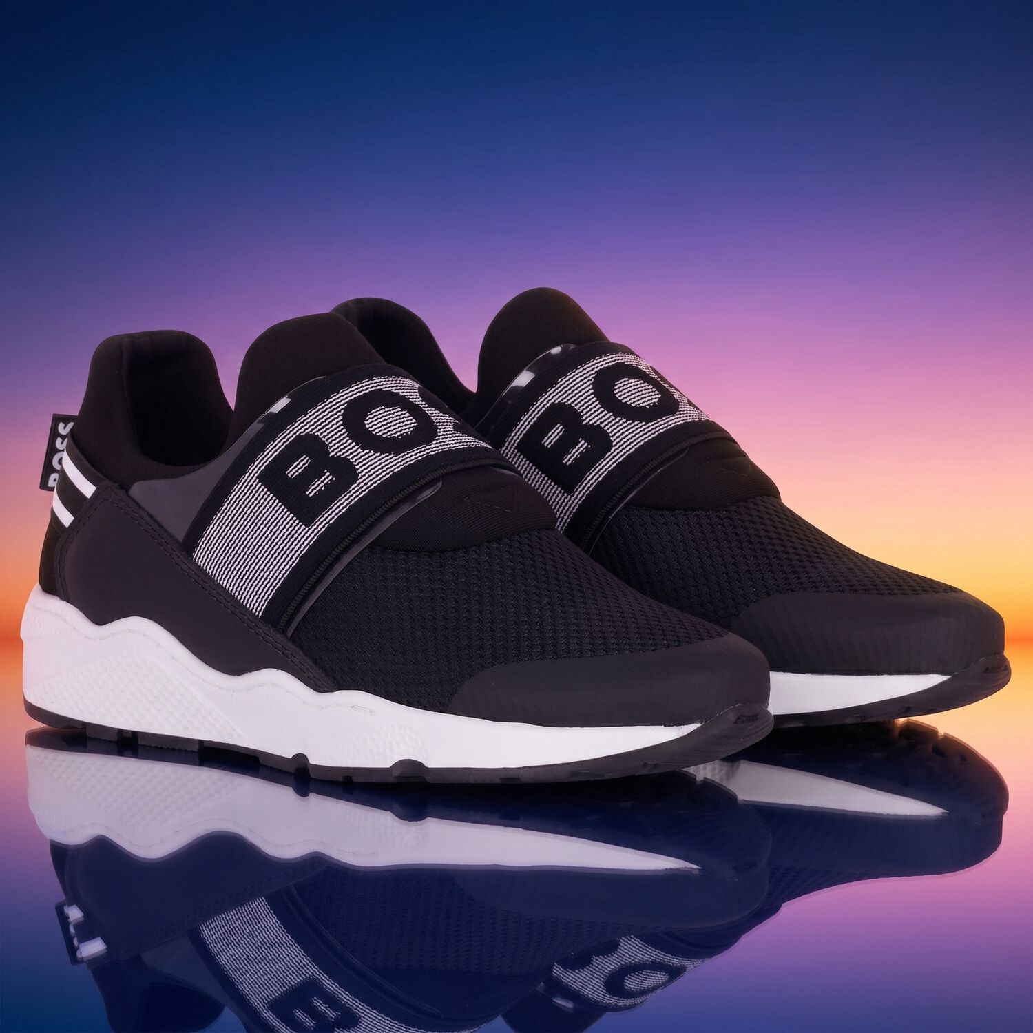 Boys Black Logo Trainers, 1, hi-res